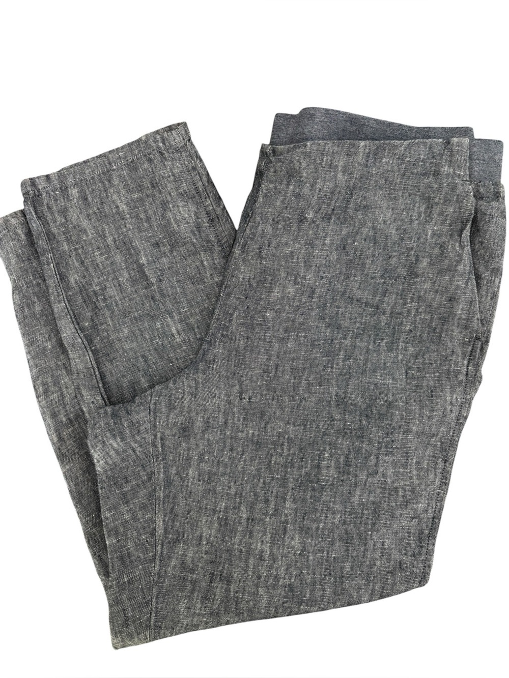 J.Jill Love Linen Blue 100% Linen Pull-On Pants Cropped Tapered Coastal Sz MP